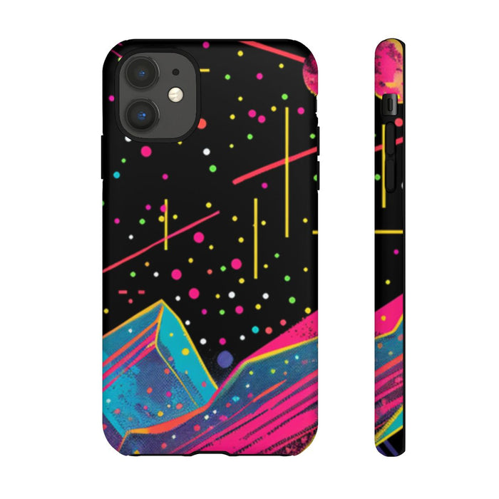Neon Kosmisch Landschap met Planeten en Zon