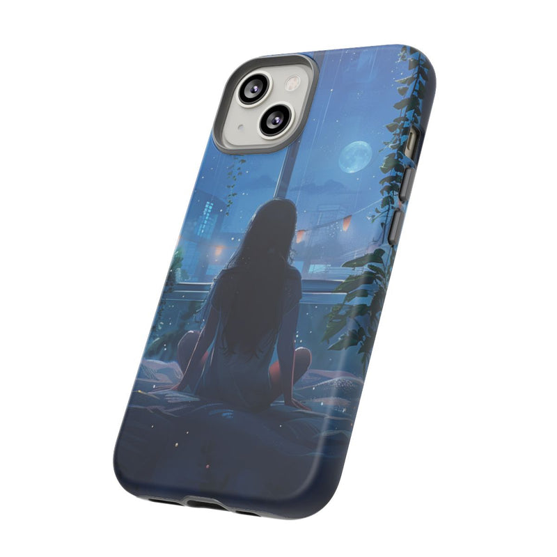 Meisje op Bed bij Nacht met Maanlicht