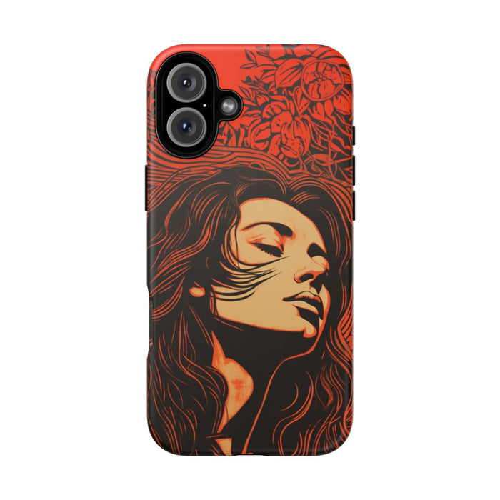 Linosnede Portret van Vrouw met Bloemen