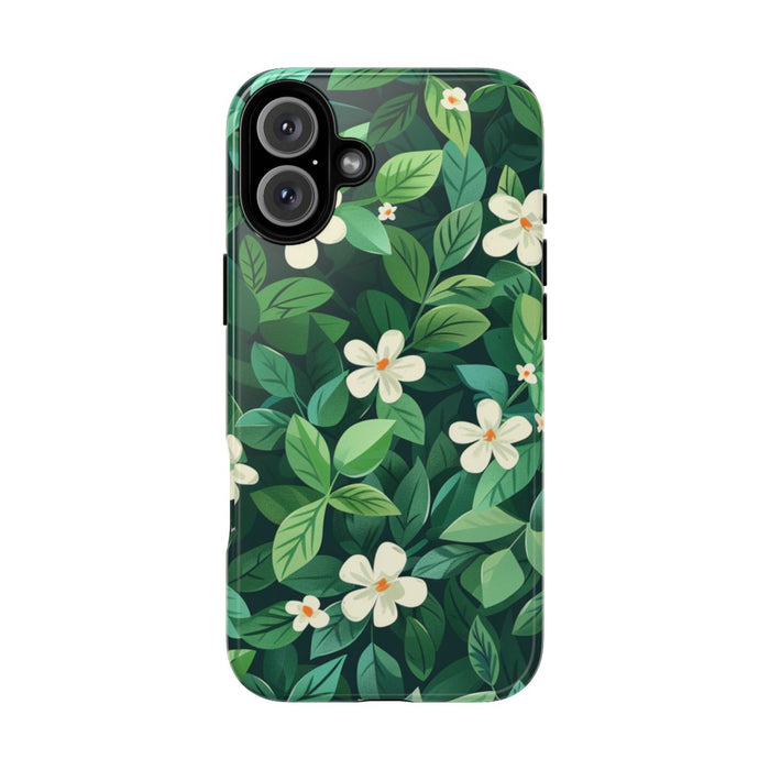 Groene Bladeren en Witte Bloemenpatroon