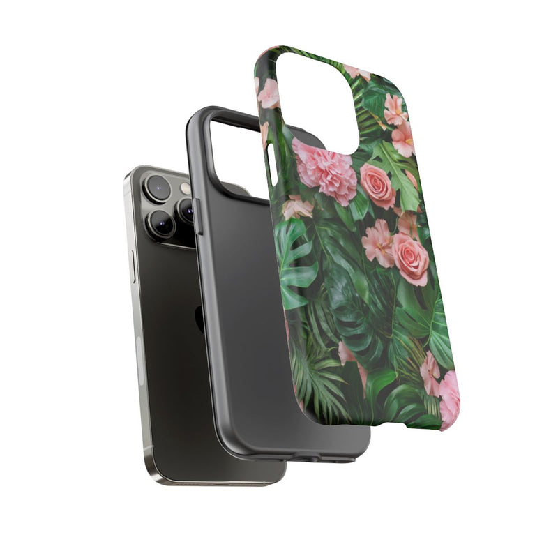 Roze Rozen en Tropische Bladeren Patroon