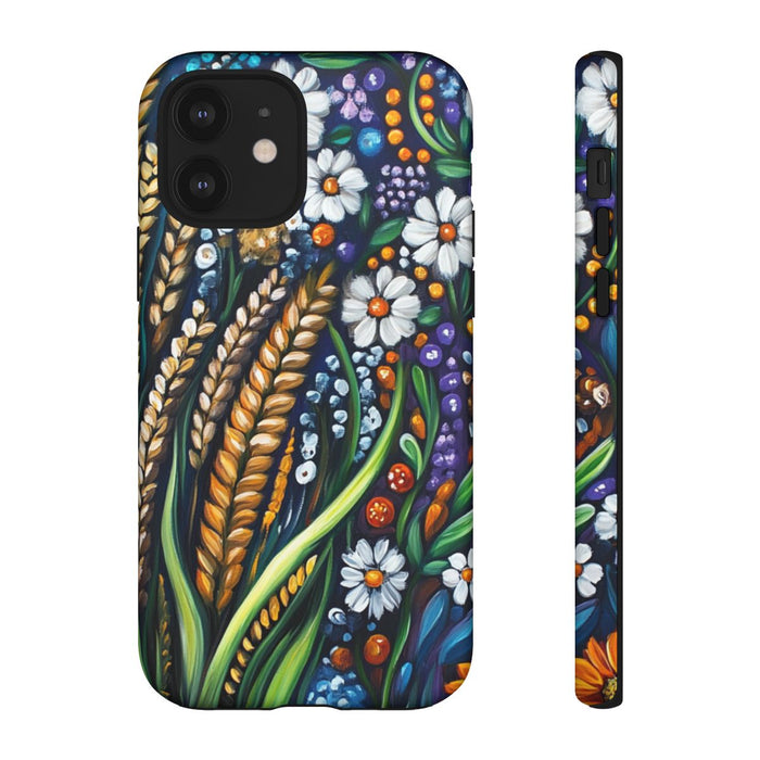 Kleurrijke Bloemen en Gouden Graan in Folklorestijl