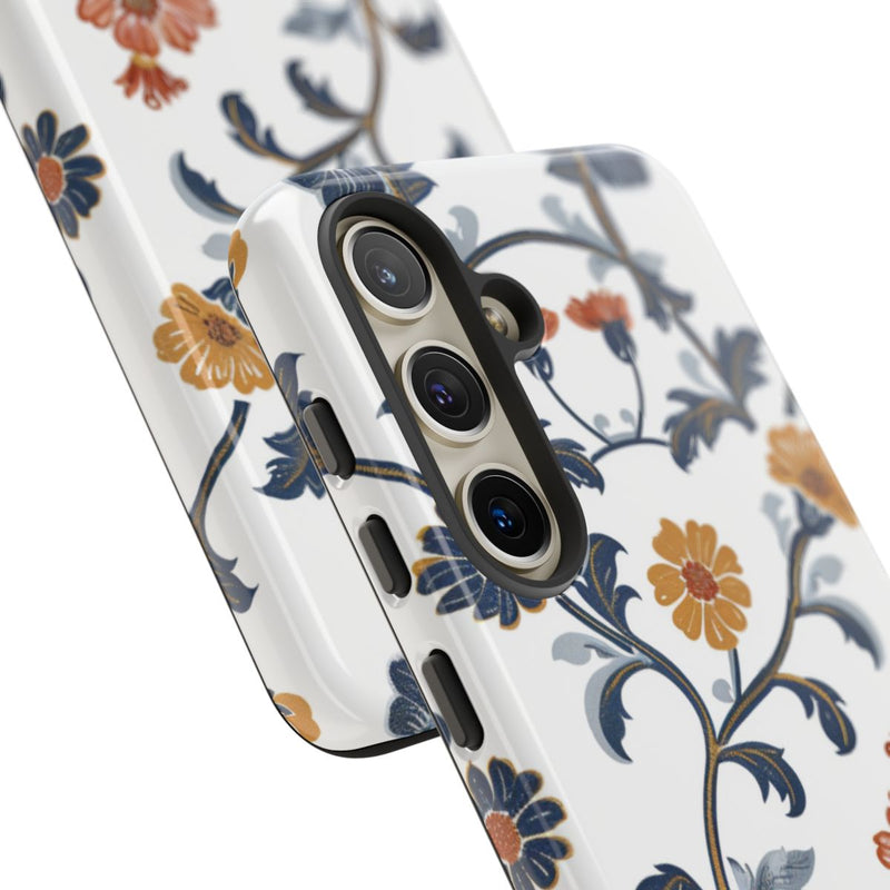 Retro Bloemenpatroon in Blauw en Oranje