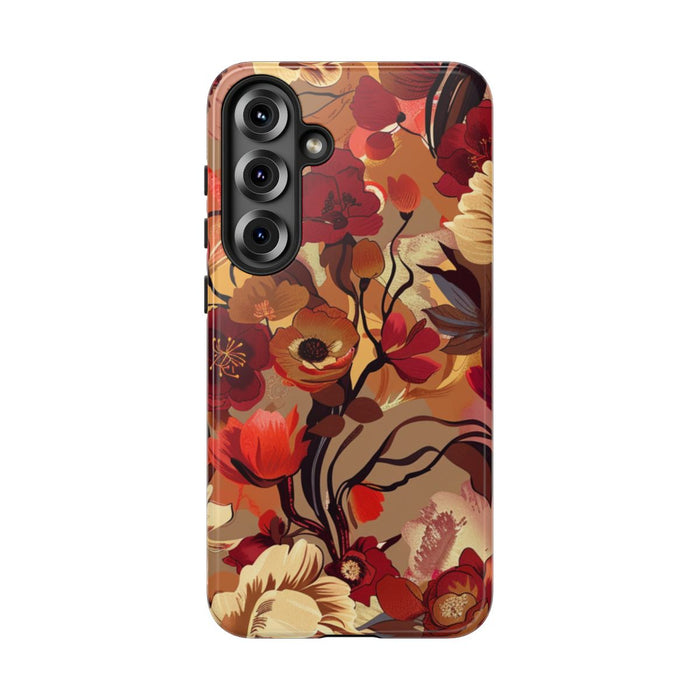 Warm Bloemenpatroon met Bourgondische en Oranje Kleuren