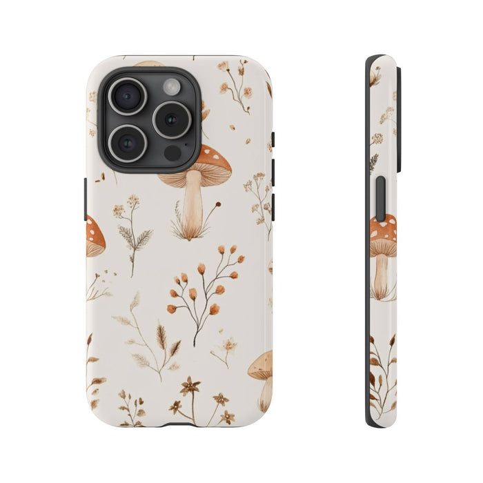Bruine en Beige Paddenstoelen met Bloemrankenpatroon