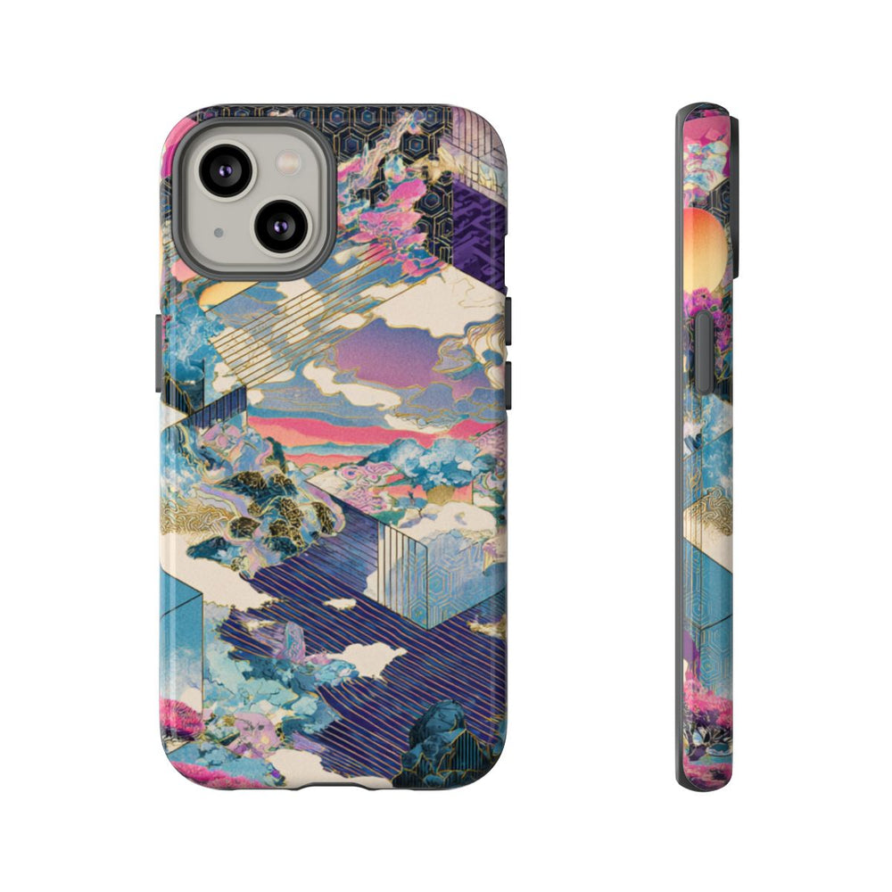 Abstracte Geometrische Landschap met Roze Bomen