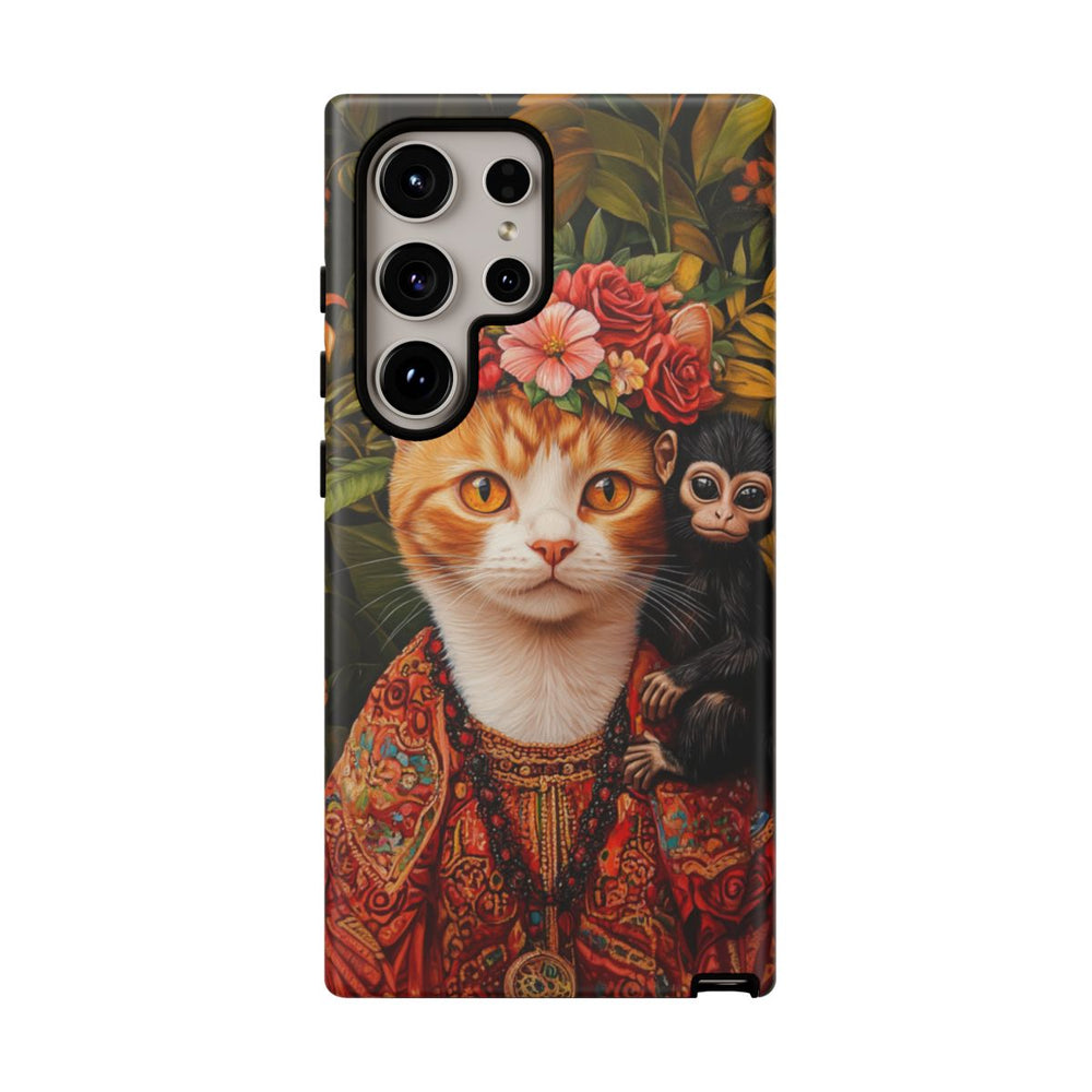 Gemberkleurige Kat met Bloemenkroon en Aapje