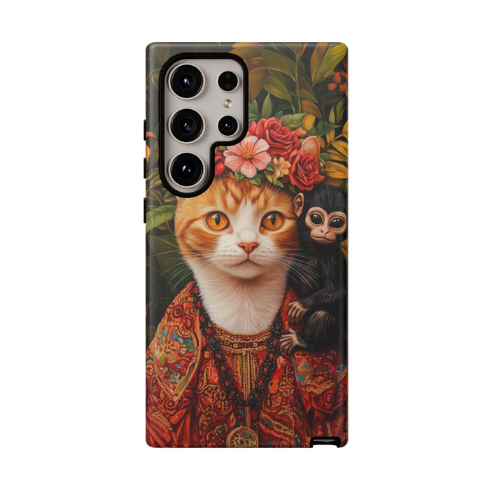 Gemberkleurige Kat met Bloemenkroon en Aapje