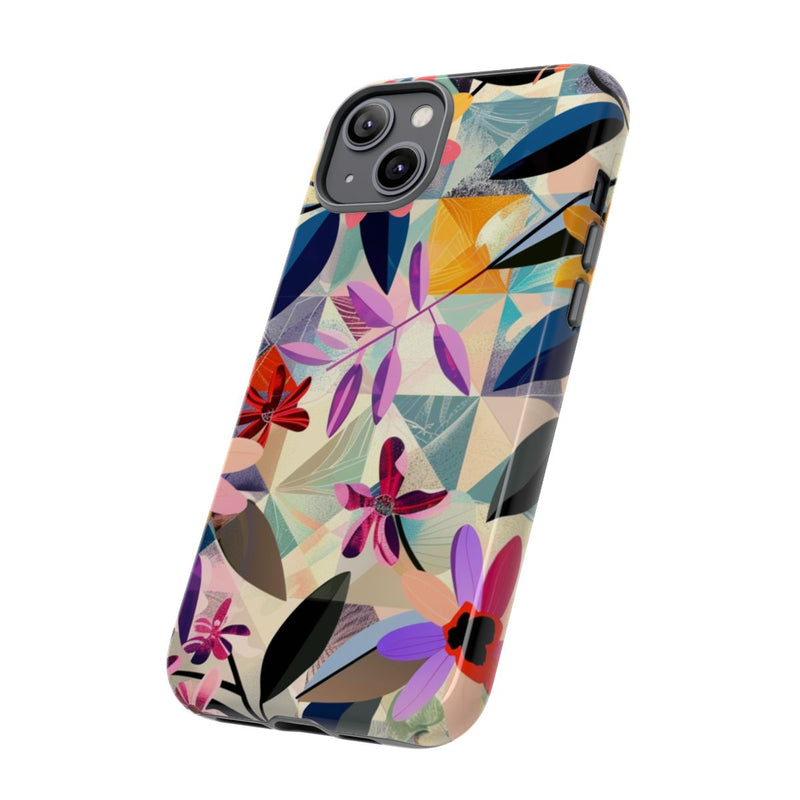 Kleurrijk Bloemenmotief met Geometrisch Patroon