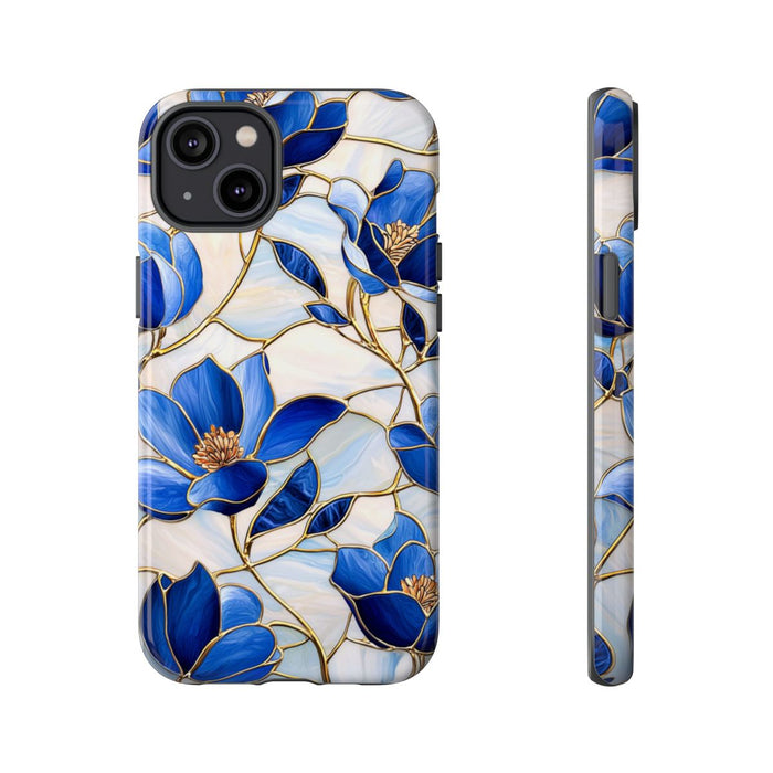 Blauw Gebloemd Glas-in-loodpatroon