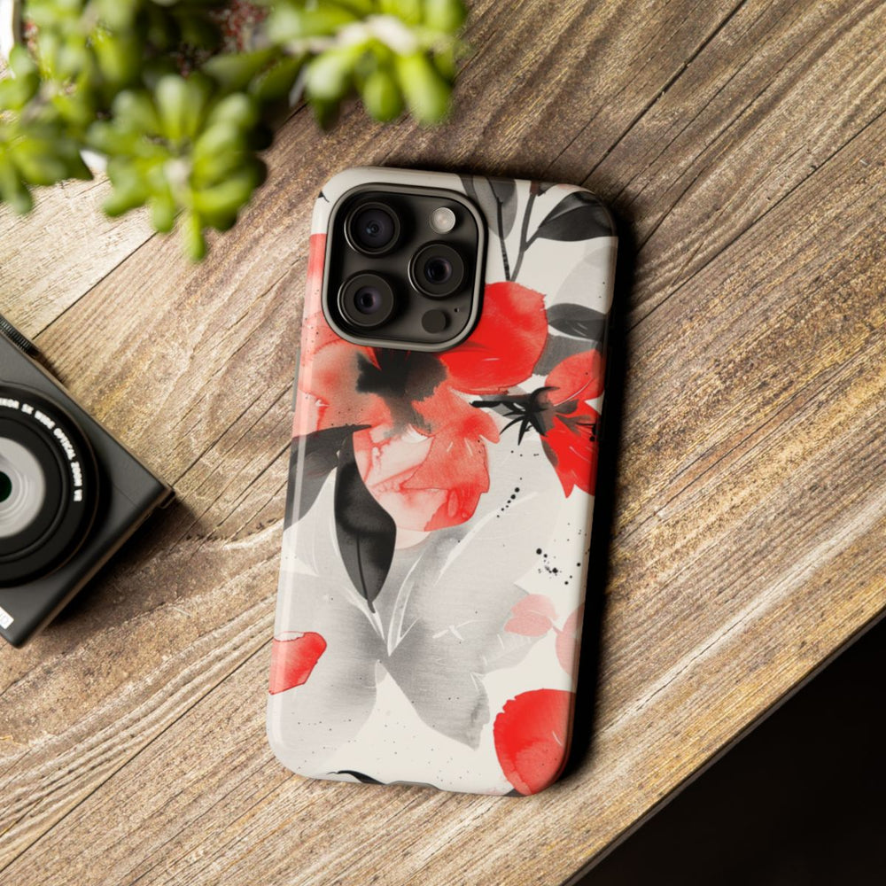 Rood-Zwart Waterverf Bloemenpatroon