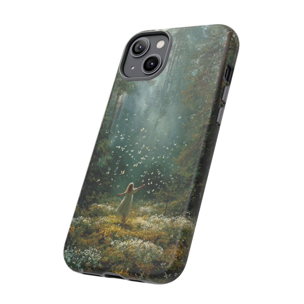 Meisje in Zonovergoten Bos met Vlinders