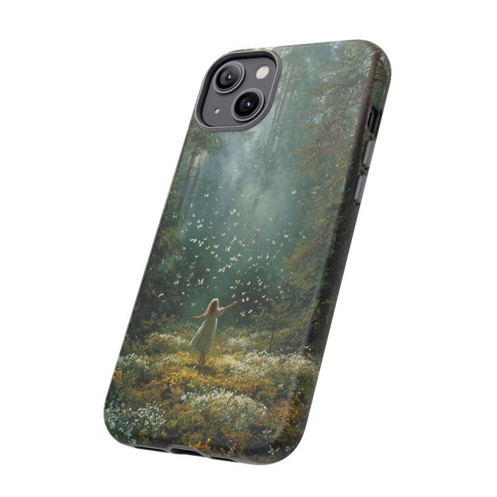 Meisje in Zonovergoten Bos met Vlinders