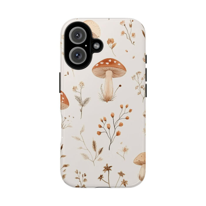 Bruine en Beige Paddenstoelen met Bloemrankenpatroon