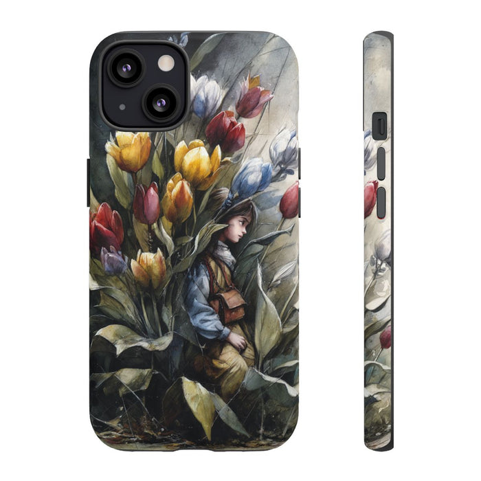 Meisje Tussen Kleurrijke Bloemen Illustratie