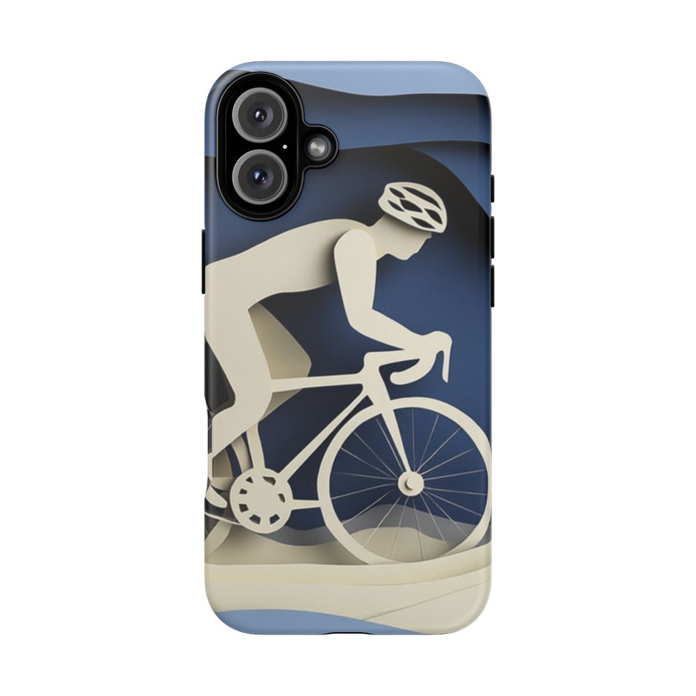 Papieren Fietser in Blauwe Landschap