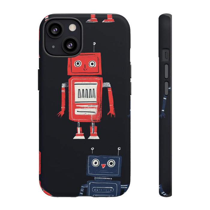 Retro Robotpatroon in Rood en Blauw