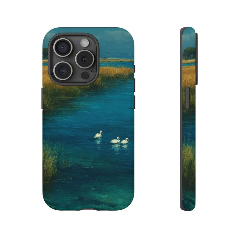 Blauwe Lagune met Zwanen en Gras