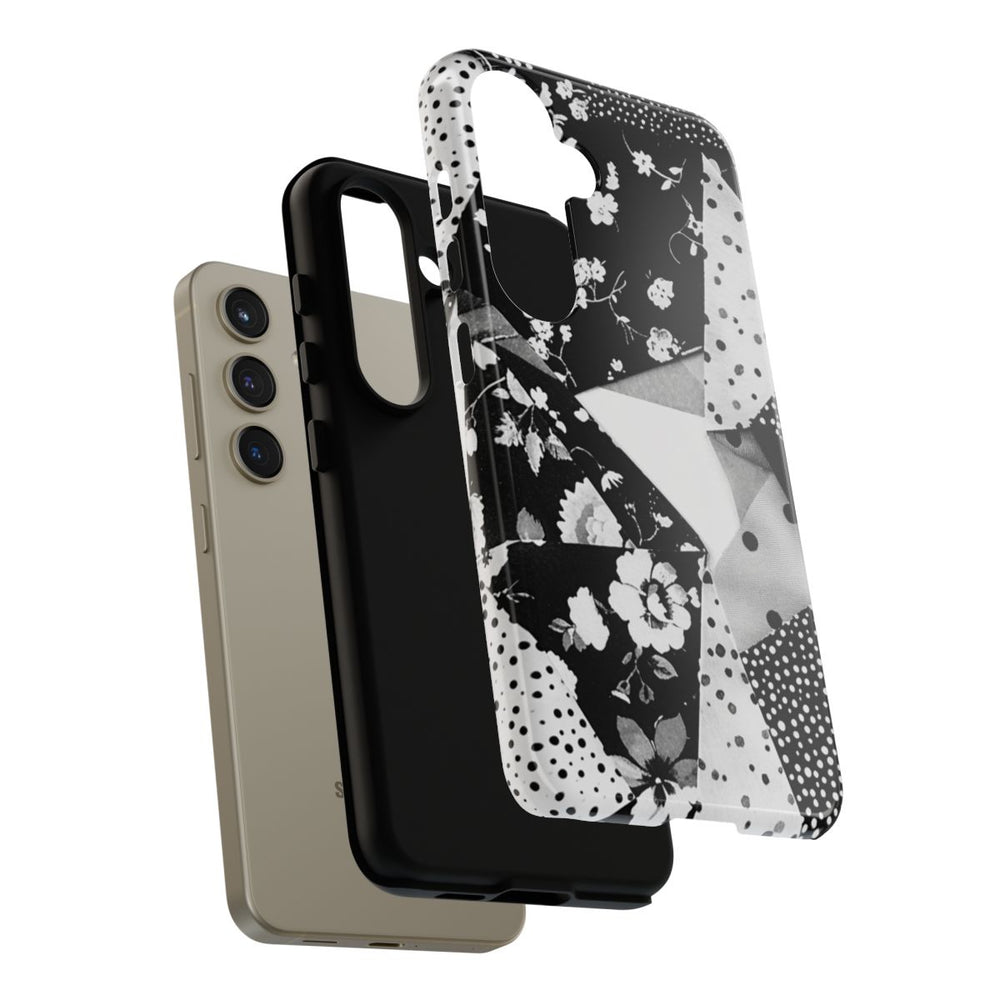 Monochrome Bloemen- en Polkadot Patchwork