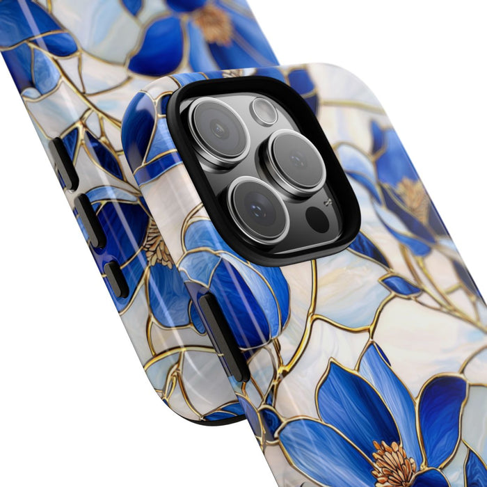 Blauw Gebloemd Glas-in-loodpatroon