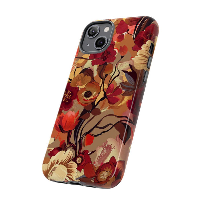 Warm Bloemenpatroon met Bourgondische en Oranje Kleuren