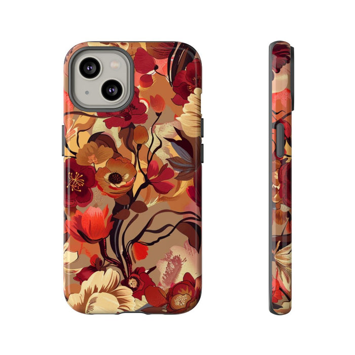Warm Bloemenpatroon met Bourgondische en Oranje Kleuren
