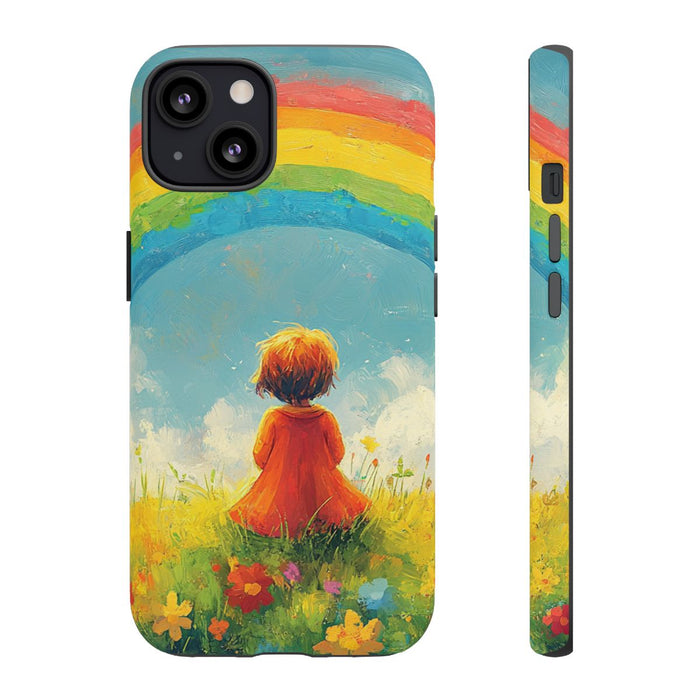 Kind Kijkt Naar Regenboog