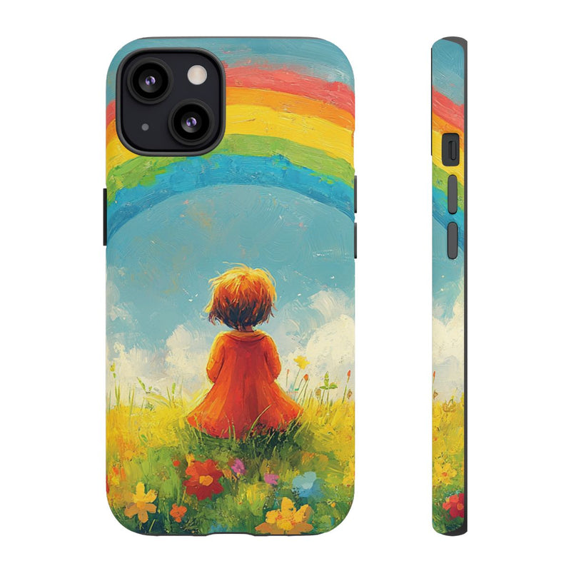 Kind Kijkt Naar Regenboog