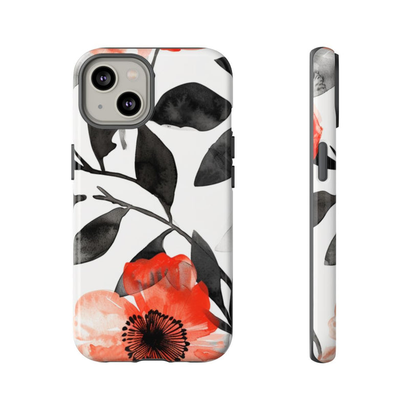 Rood-Zwart Waterverf Bloemenpatroon