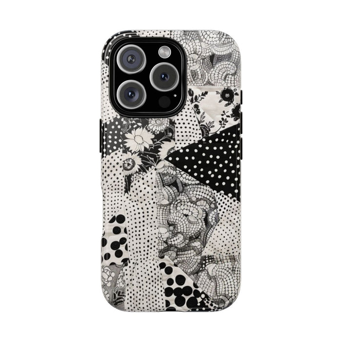 Zwart-Wit Patchwork met Bloemen en Stippen