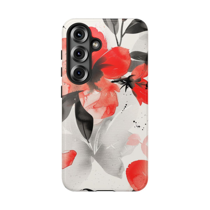 Rood-Zwart Waterverf Bloemenpatroon