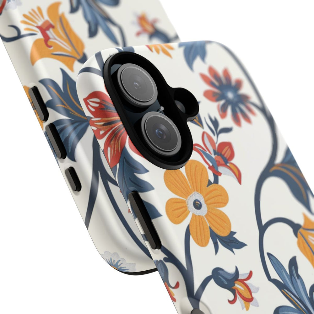 Retro Bloemenpatroon in Blauw, Rood en Geel