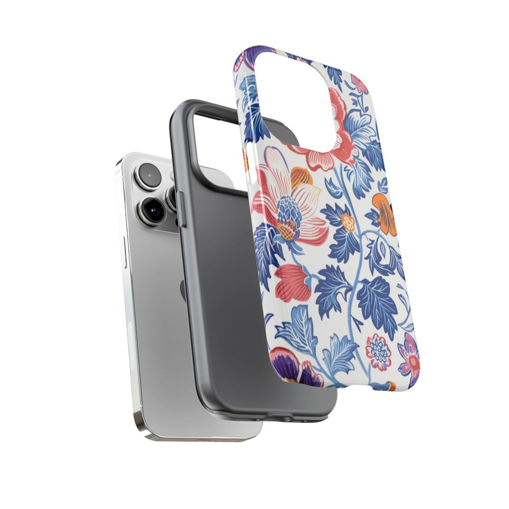 Kleurrijk Bloemenpatroon met Blauwe Bladeren