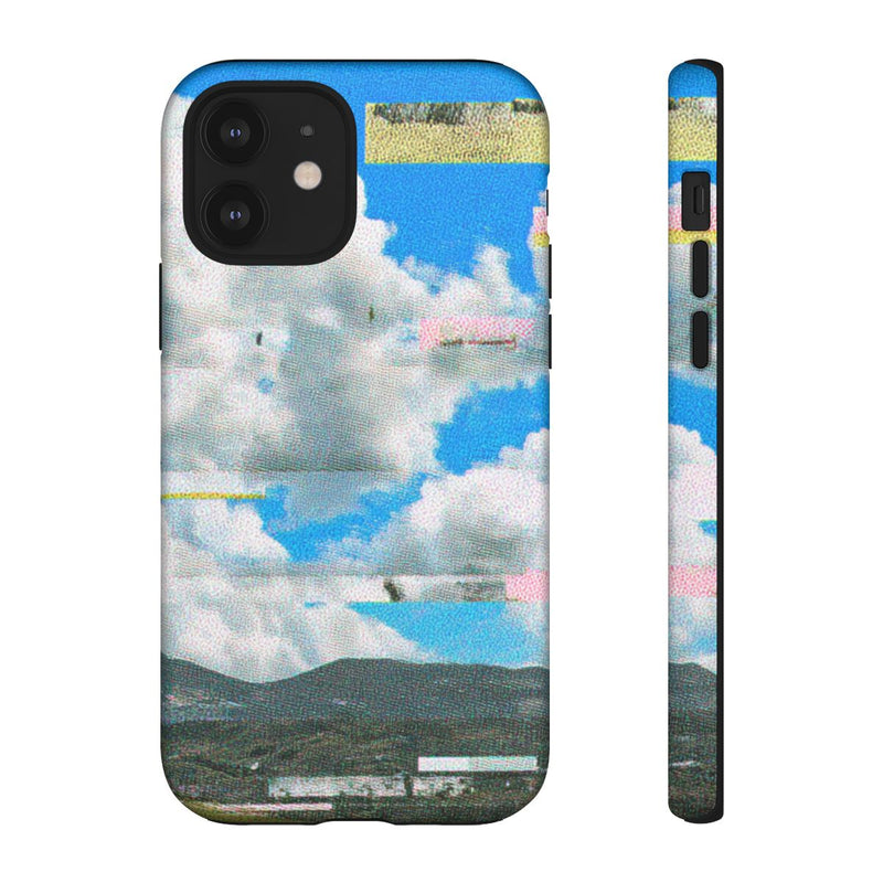 Glitch Effect Wolkenlucht met Bergen