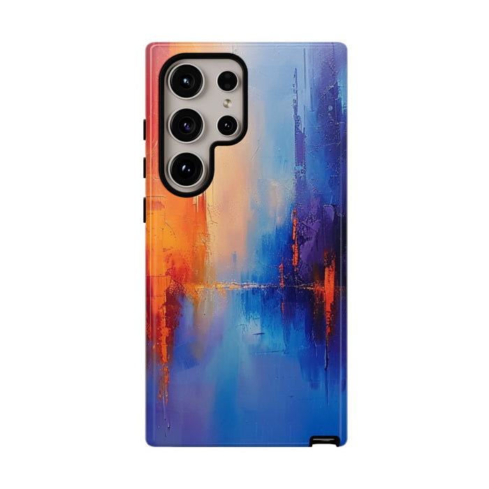 Levendige Abstracte Stadsgezicht in Blauw en Oranje