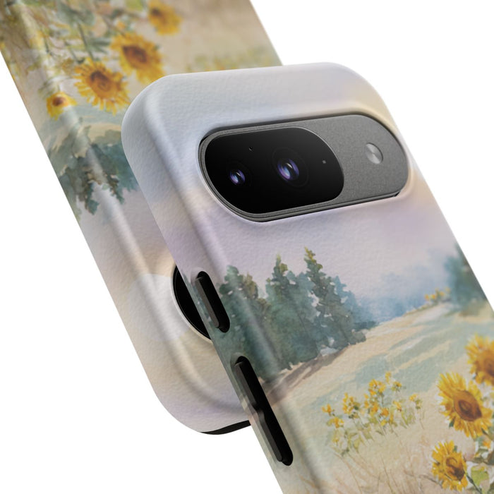 Zonnebloemen in een Pastelkleurig Landschap