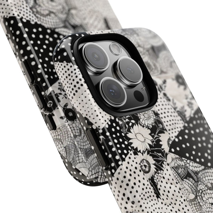 Zwart-Wit Patchwork met Bloemen en Stippen