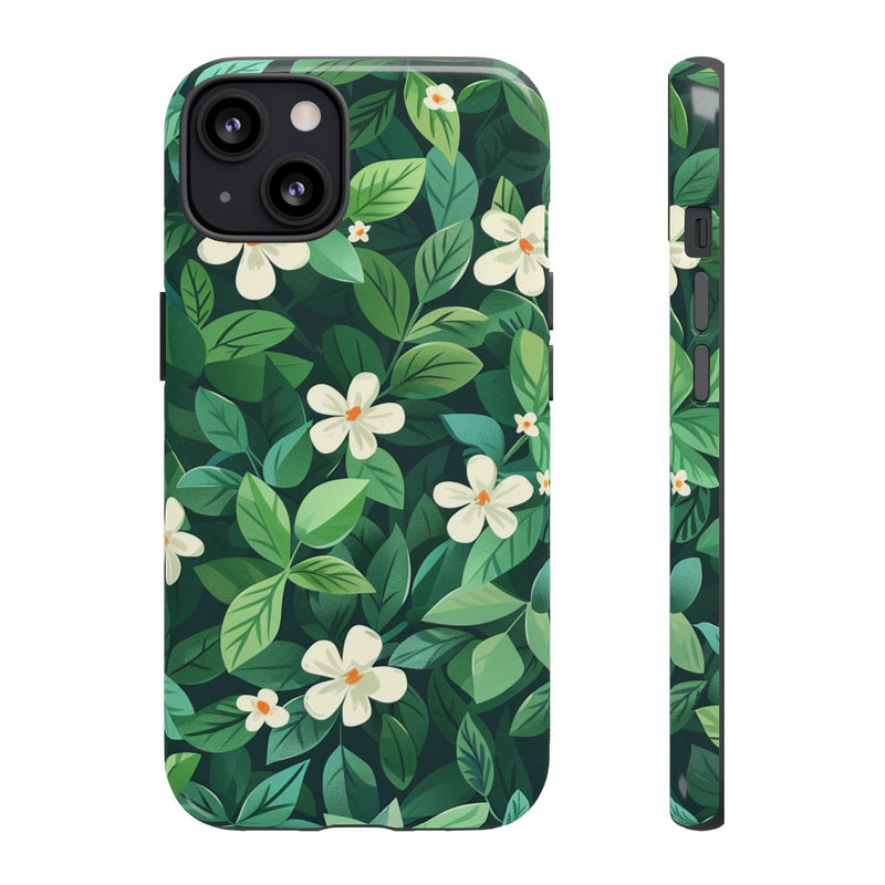 Groene Bladeren en Witte Bloemenpatroon