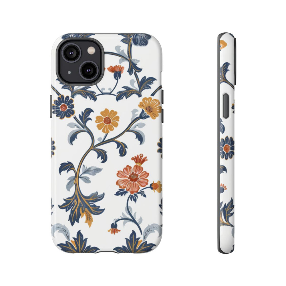 Retro Bloemenpatroon in Blauw en Oranje