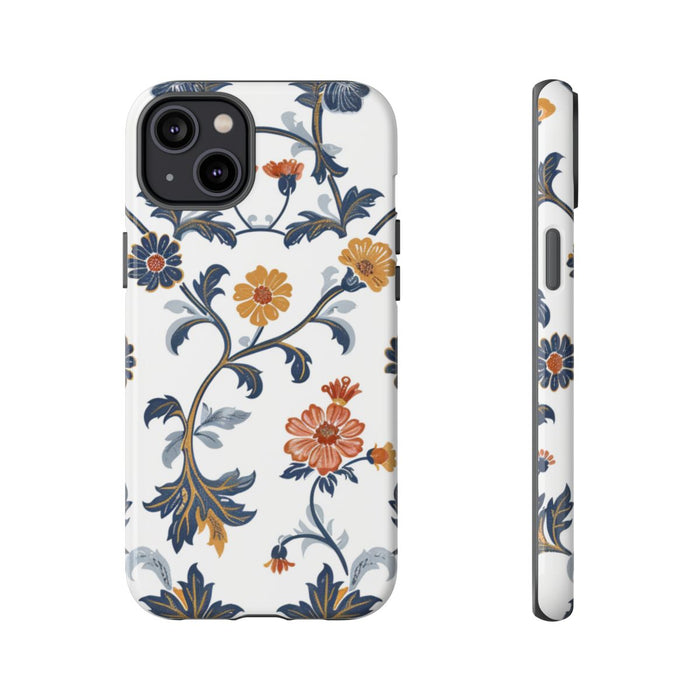 Retro Bloemenpatroon in Blauw en Oranje