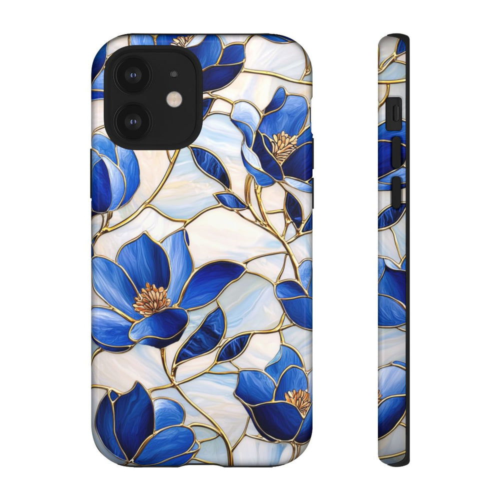 Blauw Gebloemd Glas-in-loodpatroon