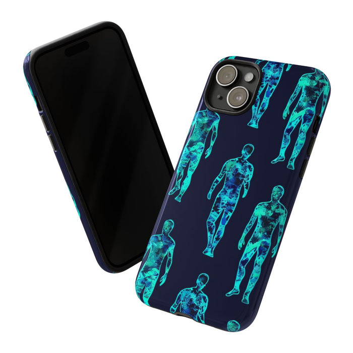 Blauw-Groene Neon Mensfiguren Patroon