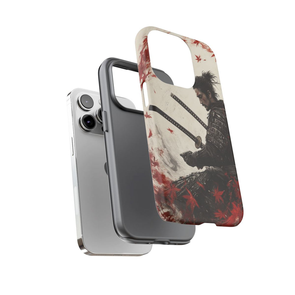 Samurai met Twee Katana’s en Rode Esdoornbladeren