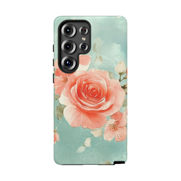 Aquarel Roze Rozen op Turquoise Achtergrond