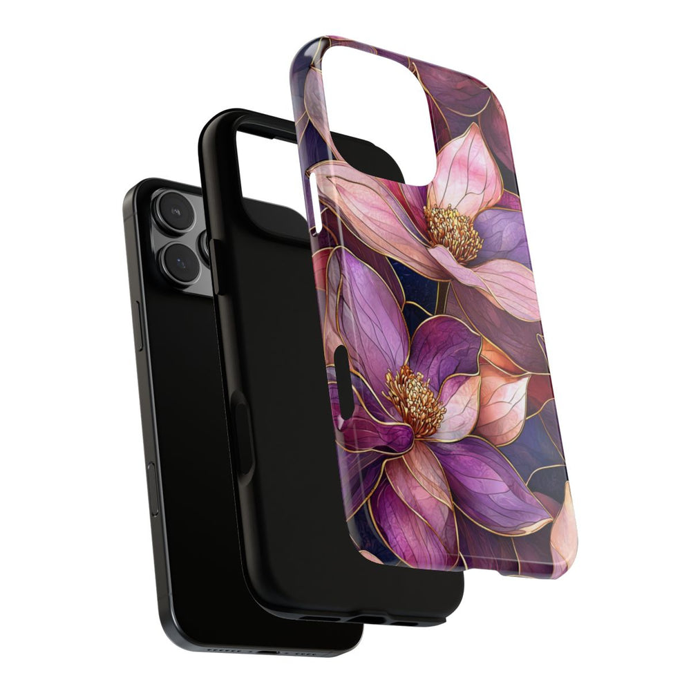 Paarse Magnolia Bloemen in Glas-in-lood
