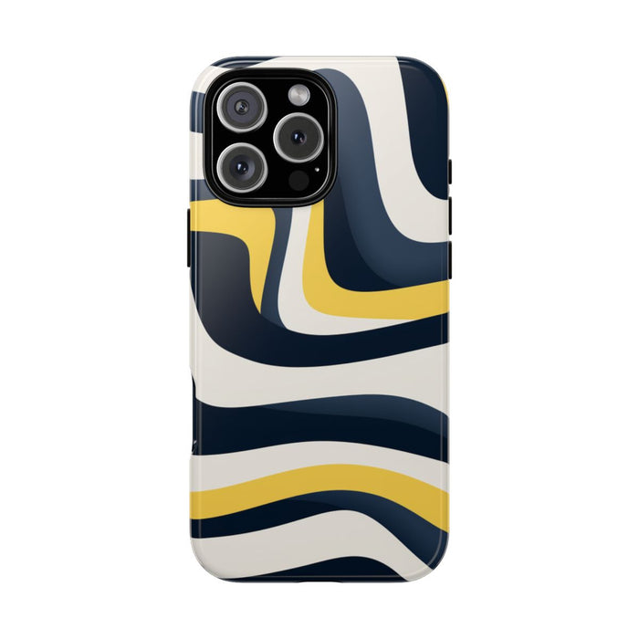 Abstracte Golvende Lijnen in Donkerblauw en Geel