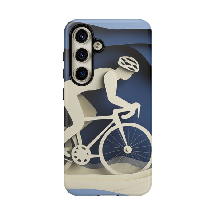 Papieren Fietsillustratie op Blauwe Landschap