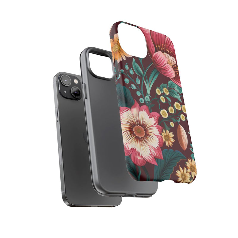 Botanisch Bloemenpatroon in Amber en Teal