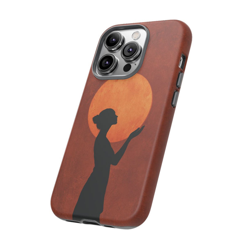 Zilveren Silhouet van Vrouw met Zon Boven Haar Hoofd