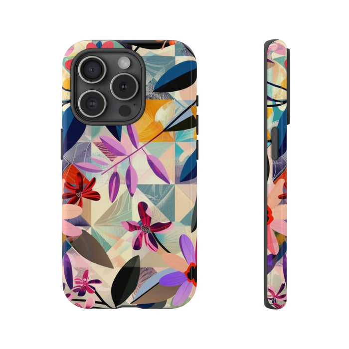 Kleurrijk Bloemenmotief met Geometrisch Patroon